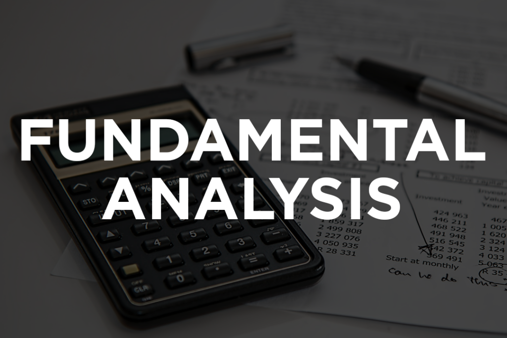 A calculator on top of a financial newspaper with the words 'Fundamental Analysis' overlaid on top.