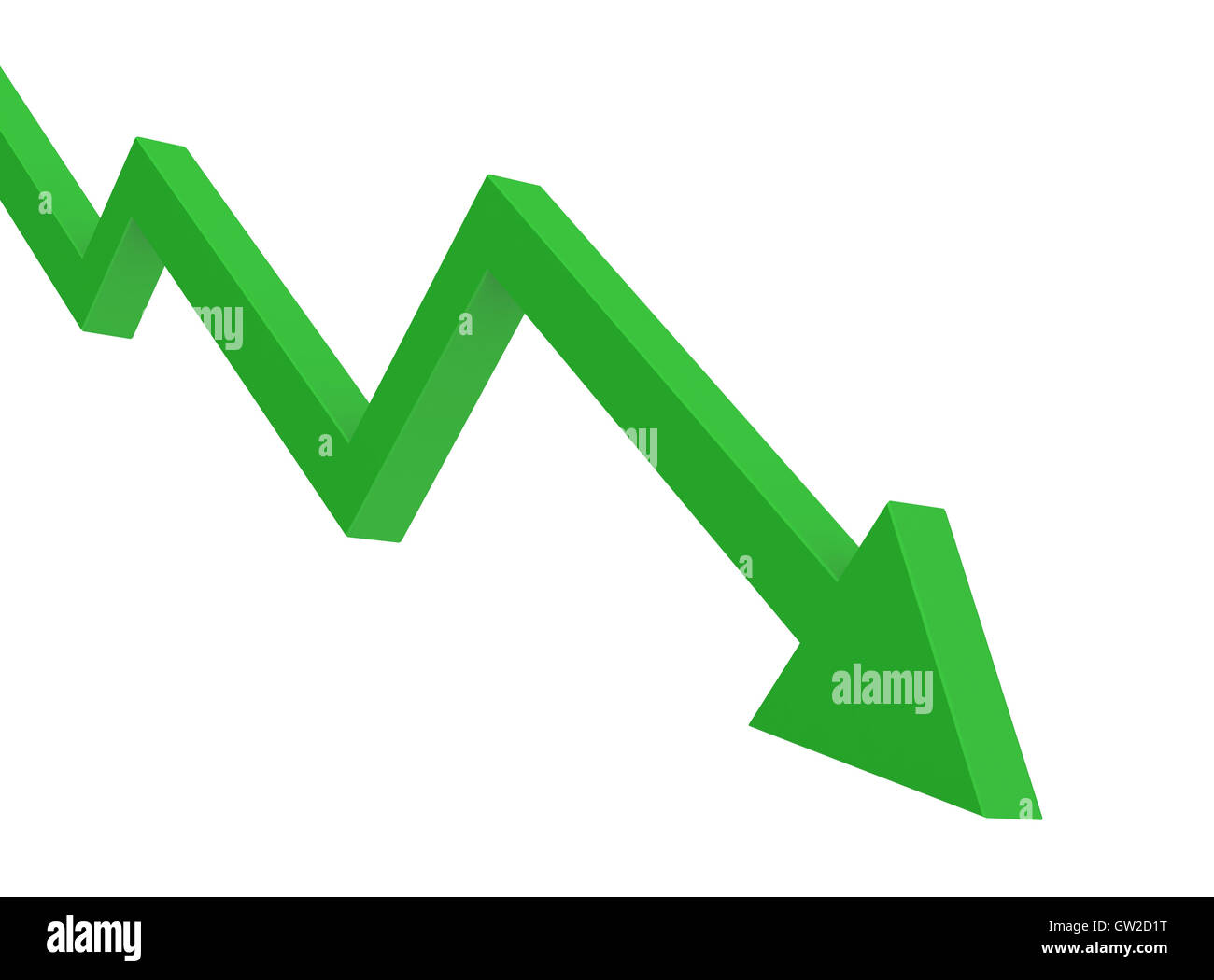 A downward green arrow with the word Recession in white text on a white background.