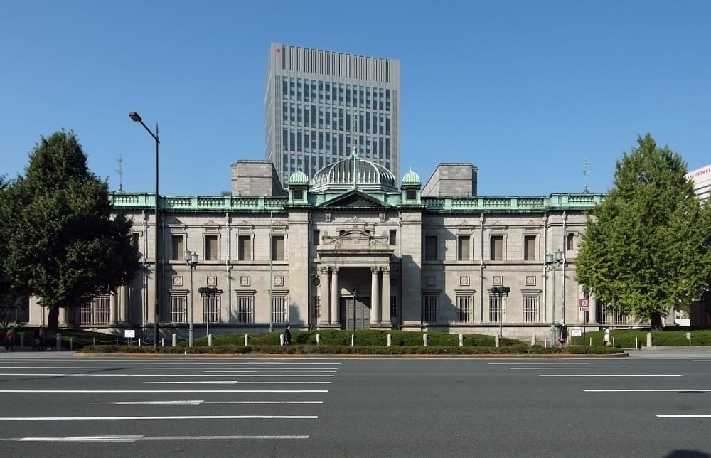 The image shows the Bank of Japan building, which is a historical building located in Tokyo, Japan.