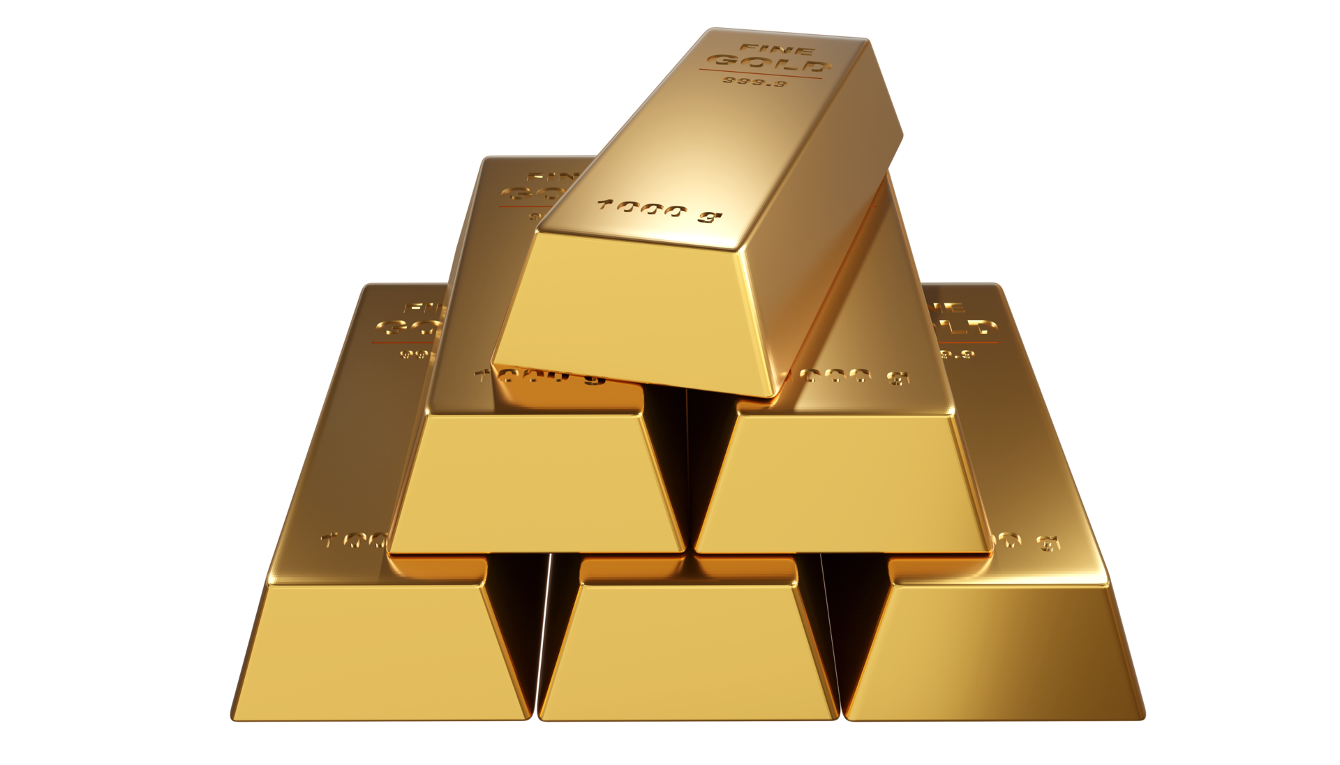 A stack of gold bars in the shape of a pyramid with a black background.